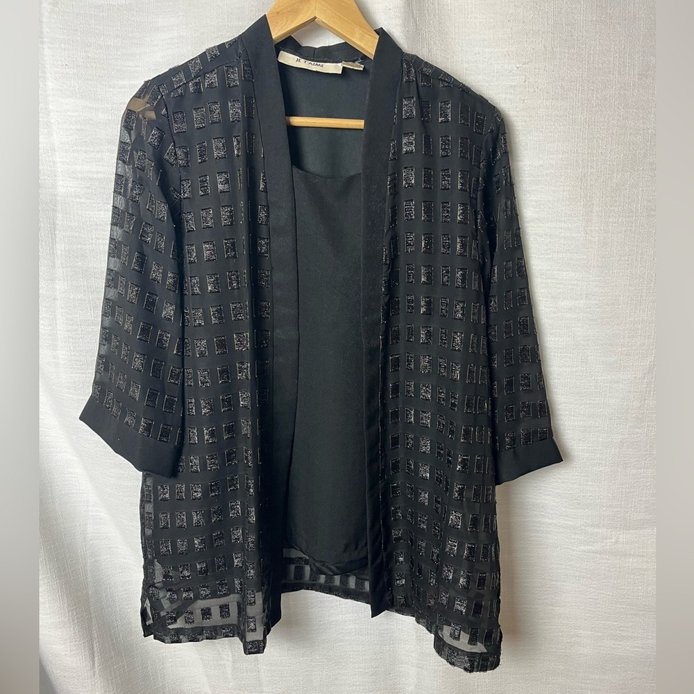 Vintage 1980’s Je T’aime Black Sheer Overlay Blouse Women’s M